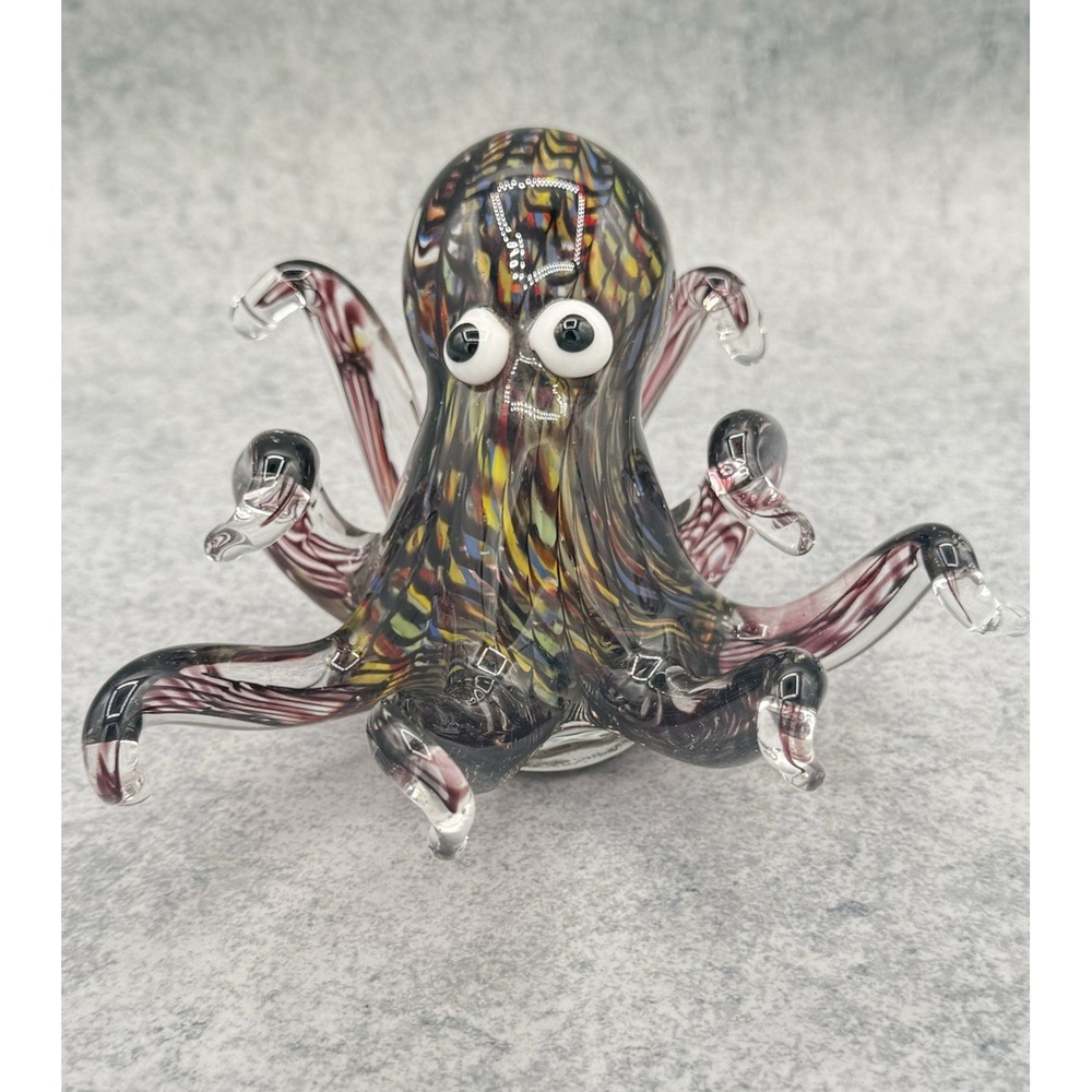 Murano Style Art Glass Octopus Blown Glass Sculpture Paperweight Sea Life